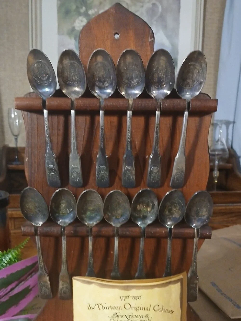 Wood Spoon Rack with Decorative Spoons - Silver Tone